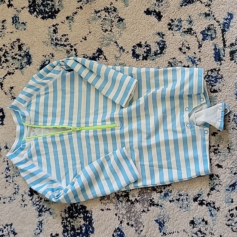 Primary Blue & White Striped Kids Rashguard with Lime Zipper 6-12 month